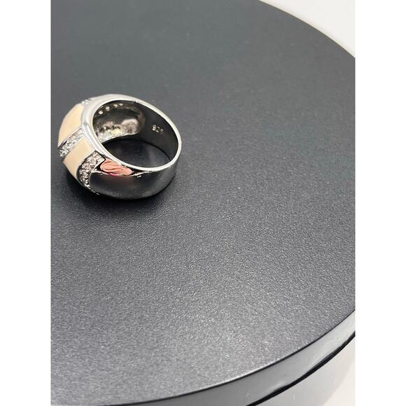 Vintage Sterling Silver Cream Enamel Rhinestone Striped Dome Ring Sz 8.25 - Picture 4 of 8